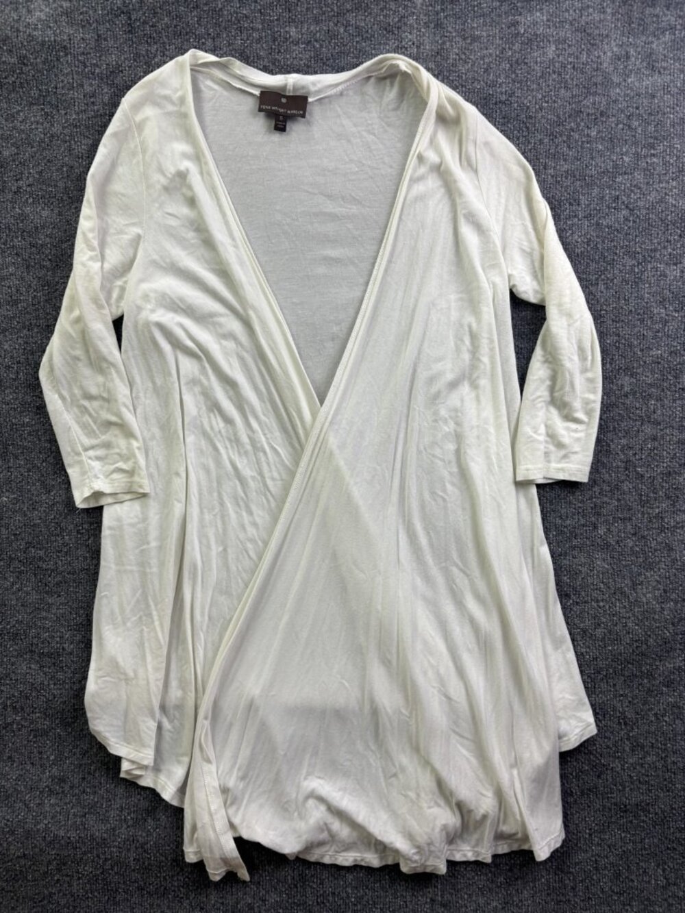 Fenn Wright Manson Blouse Womens Small White Wrap Front 3/4 Sleeve‎ Tunic Top